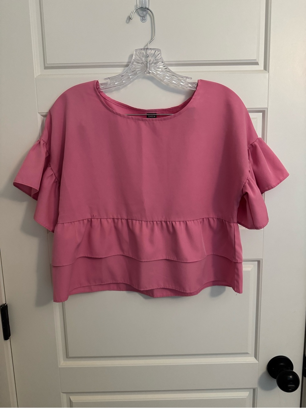 SHEIN Pink Layered Ruffle Short Sleeve Blouse
